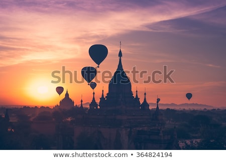 Stockfoto: Amazing Sunset Over Buddhist Temples At Bagan Kingdom Myanmar Burma