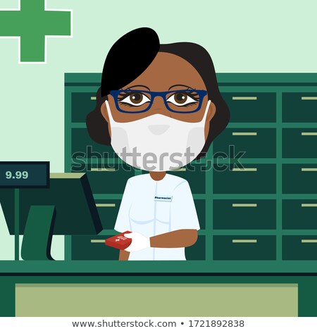 Stock photo: Pharmacist Black Man With Medicine At Counter In Pharmacy