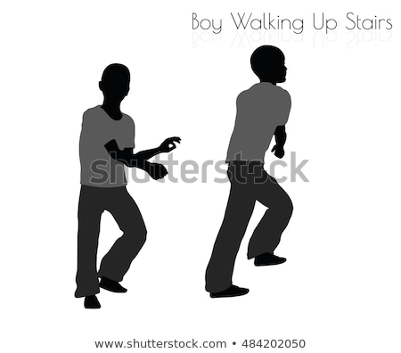 Stok fotoğraf: Boy In Everyday Walking Up Stairs Pose On White Background