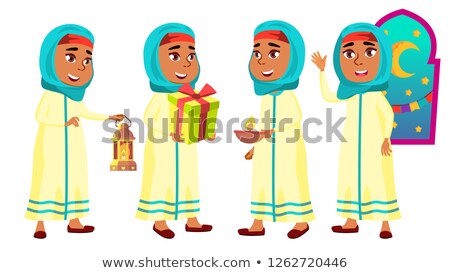 Arab Muslim Girl Set Vector Celebrating Ramadan Kareem School Child For Postcard Announcement ストックフォト © pikepicture