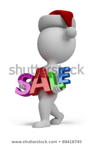 Zdjęcia stock: 3d Small People - Santa Carries Sign Sale