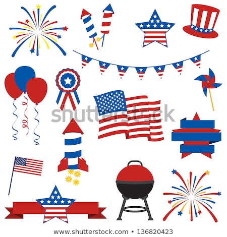 Stock foto: Uncle Sam Hat With Fireworks And Balloons