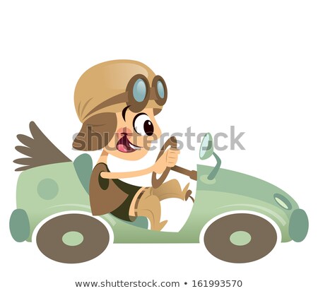 Stock foto: Cartoon Kid Boy With Hat And Eyeglasses Driving Retro Car