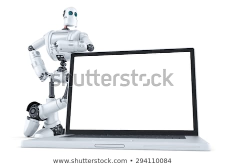 Stock photo: Robot With Blank Screen Laptop Isolated Contains Clipping Path