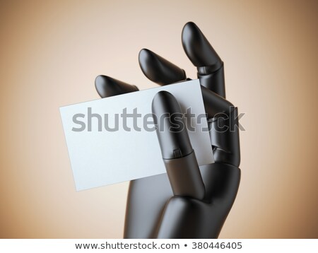 Stockfoto: Black Robot Arm With Blank White Business Card