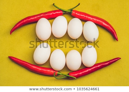 Stock fotó: Healthy Smiling Food Face Breakfast Food Concept Happy Easter Concept White Smile Teeth From Eggs