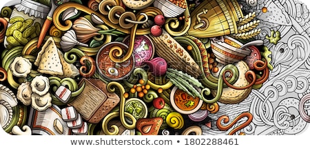 Stockfoto: Russian Food Hand Drawn Vector Doodles Illustration Russia Cuisine Poster