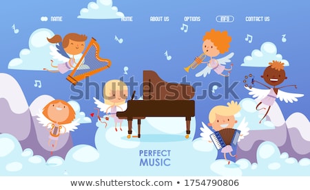Foto d'archivio: Angels With Trumpets Playing Music Boy And Girl