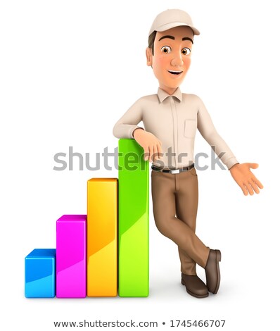 3d Delivery Man Leaning Against Bar Chart Zdjęcia stock © 3dmask