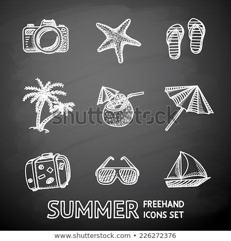 Stock foto: Beach Umbrella Drawn In Chalk Icon