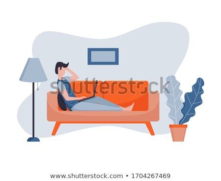 Сток-фото: Young Business Man With Laptop Sitting On Floor Cartoon Vector Illustration Isolated On White Backg