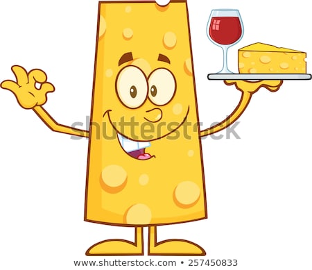 Stok fotoğraf: Cheese Cartoon Mascot Character Holding Up A Wine Glass And Wedge Of Yellow Cheese