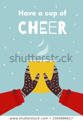 Stok fotoğraf: Christmas Card With Mittens And Hot Chocolate