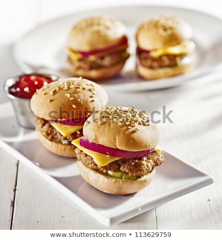 ストックフォト: Mini Cheese Burger Closeup