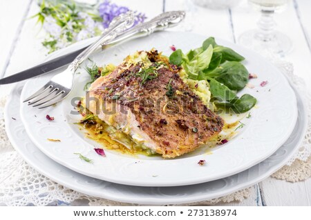 ストックフォト: Pan Fried Salmon Trout With Mashed Potato