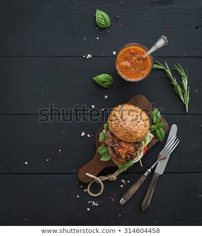 Сток-фото: Delicious Grilled Meat With Vegetable With Rosemary On Dark Wood