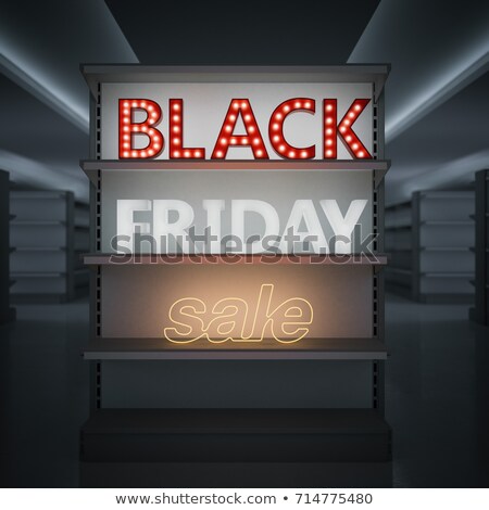 [[stock_photo]]: Shelves In A Store With Glowing Black Friday Sale Sign 3d Rendering