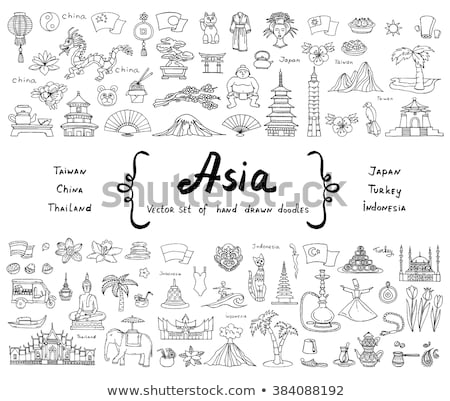 Imagine de stoc: Traditional Thailand Cuisine Monochrome Set Vector