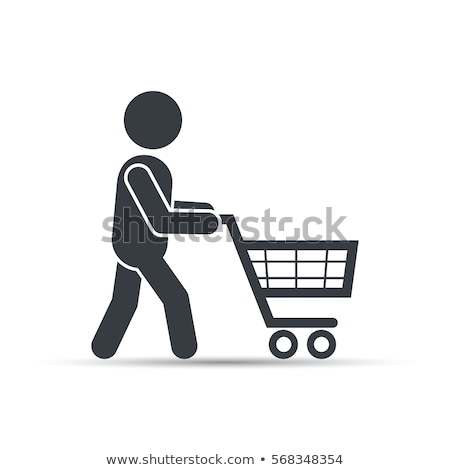 Stockfoto: Vector Of Shopper Pushing Empty Shopping Cart