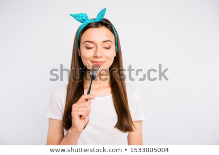 Foto stock: Close Up Beauty Portrait Of A Hungry Brown Haired Woman