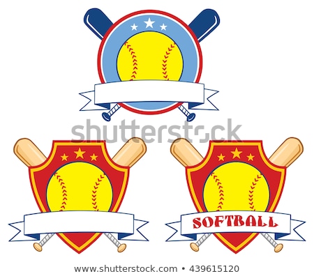 Сток-фото: Yellow Softball Over Crossed Bats Logo Design Label