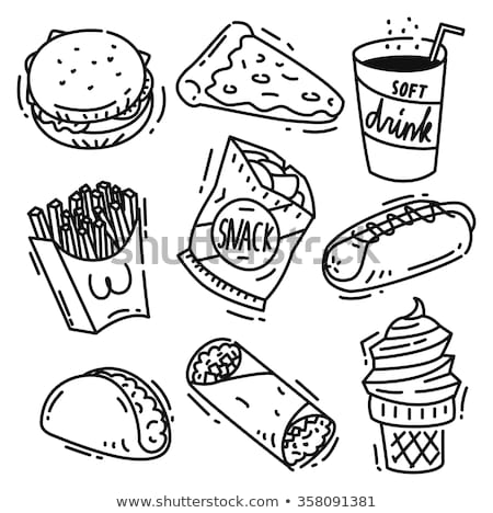 Stok fotoğraf: Soft Drink And Chips Sketches Vector Illustration