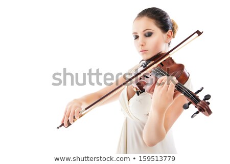 Foto stock: Young Woman Playing Violin On White