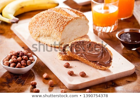 Foto stock: Breakfast With Nutella And Fruit Juice And Banana
