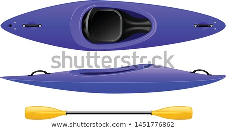 Foto stock: Plastic Kayak For Rafting And Tourism Blue Canoe Top View With