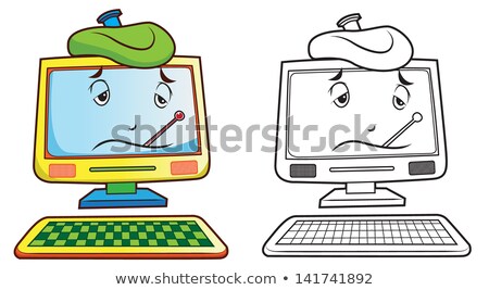 Foto stock: Sick Computer - Virus Infected And Unhappy