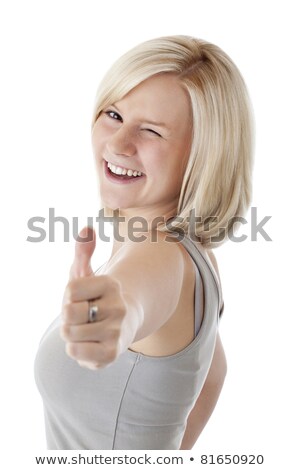 Stok fotoğraf: Isolated Thumbs Up Winking 30s Woman