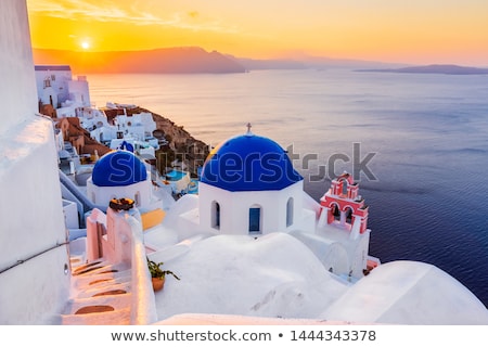 Foto stock: Panorama Of Oia Or Ia At Sunset Santorini Greece