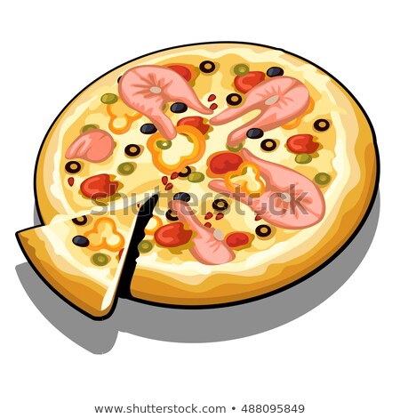 Pizza With Slices Of Trout On The Surface Isolated On White Background Vector Illustration Foto stock © lady-luck