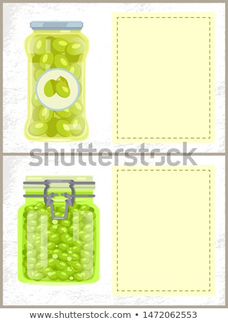 Stok fotoğraf: Canned Spicy Olives And Peas In Jars Banners Set