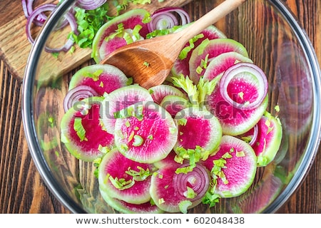 [[stock_photo]]: Fresh Watermelon Radish Salad Vegan Vegetarian Clean Eating Dieting Food Concept