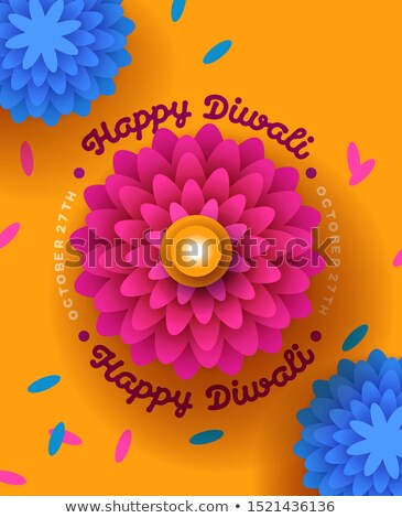 Stock fotó: Happy Diwali Festival Card Papercut Flower Candle