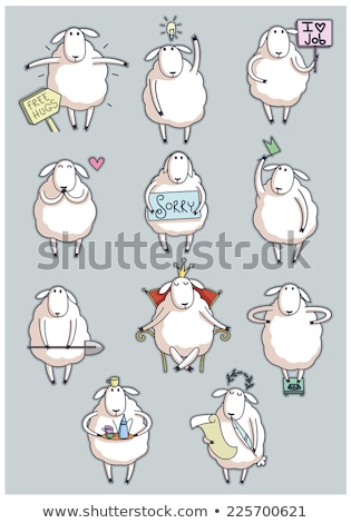 Stok fotoğraf: Happy Farm Man Hugging Cute Sheep Isolated