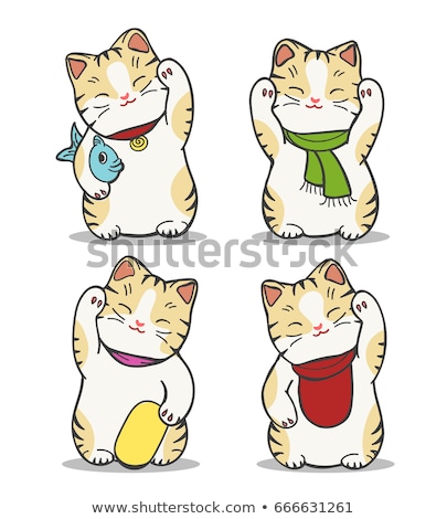 ストックフォト: Cute Maneki Neko Lucky Cat Cartoon Hand Drawn Style