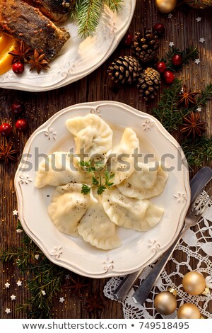 Stok fotoğraf: Ravioli With Mushroom And Cabbage For Christmas