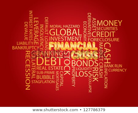 Сток-фото: Financial Crisis Word Cloud Red Background