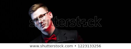 Сток-фото: Portrait Of Confident Handsome Ambitious Happy Elegant Responsible Businessman Offering Laptop To A