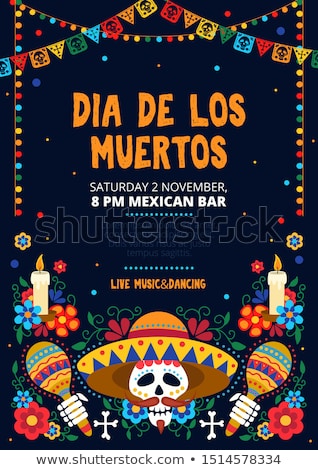 Stock fotó: Day Of The Dead Mexican Skull Celebration Card