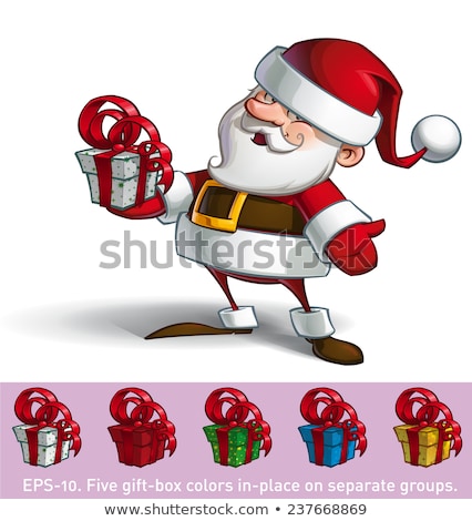 Imagine de stoc: Santa Claus Cartoon Mascot Character With Open Arms And Gifts Boxes