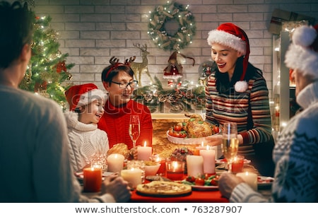 Foto stock: Happy Family Having Christmas Dinner At Home