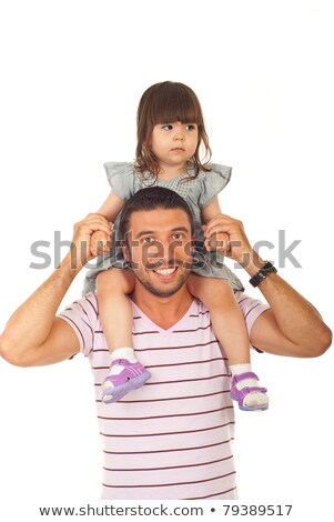 Foto stock: Father Carrying Daughter On His Shoulders Studio Shot