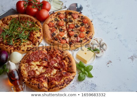 Zdjęcia stock: Thick American Style Homemade On Fluffy Dough Pizzas