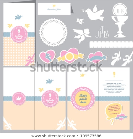 Stock photo: Holy Communion Invitation Cute Doves And Heart