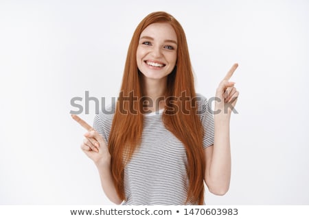 Stock foto: Cute Woman Pointing Up With Index Finger