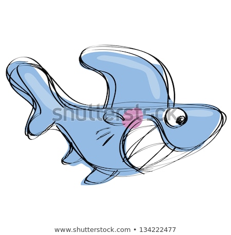 Stockfoto: Cartoon Baby Shark In A Naif Childish Drawing Style