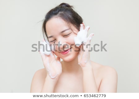 Stock foto: Woman Washing Herself With Happy Smile